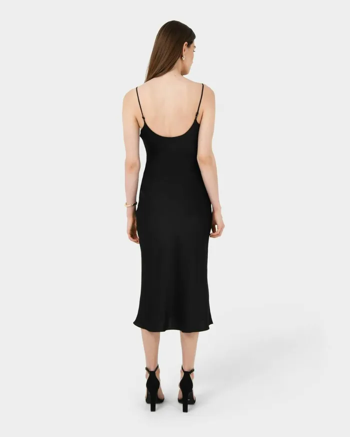 Forcast Mae Side Ruched Satin Dress Cherry Tomatoblack Women Midi Dresses