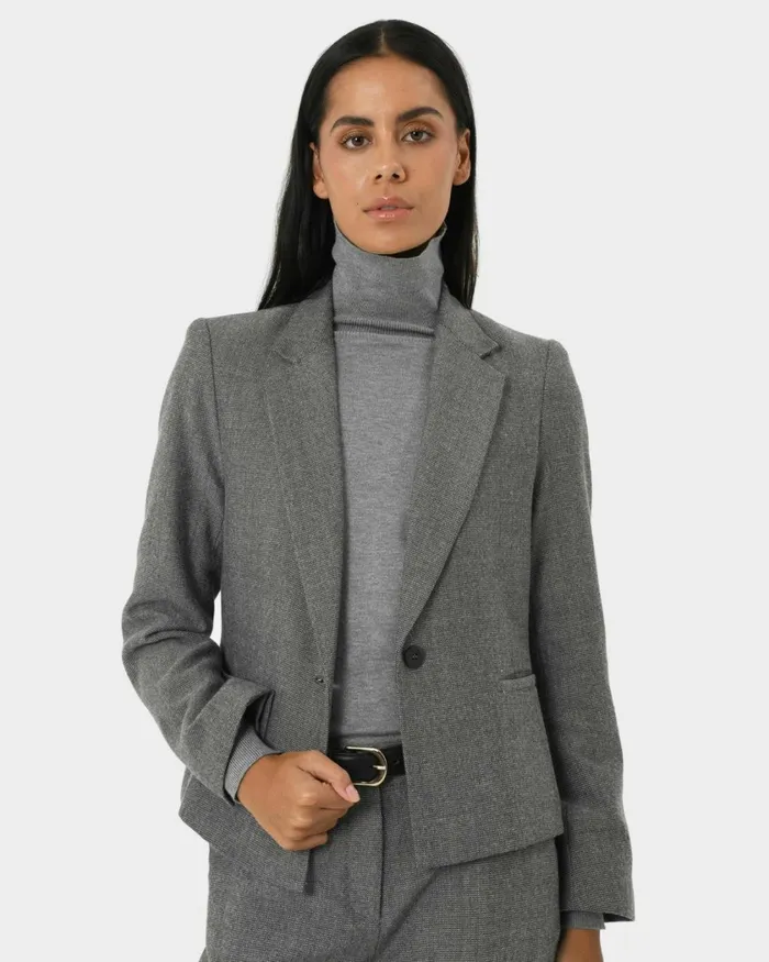 Forcast Maeve Cropped Blazer Grey Women Jackets and Blazers