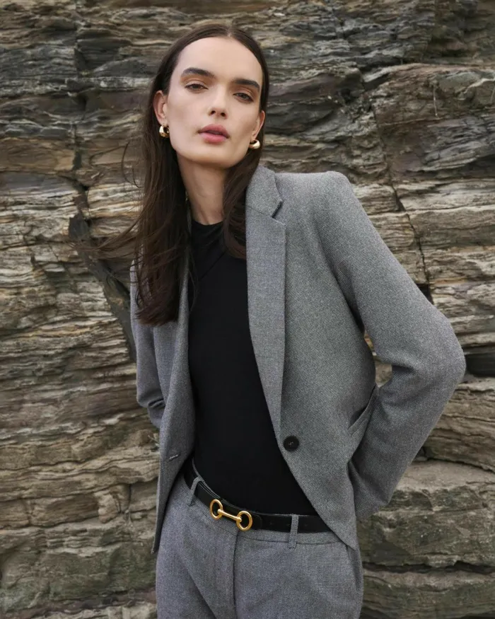 Forcast Maeve Cropped Blazer Grey Women Jackets and Blazers