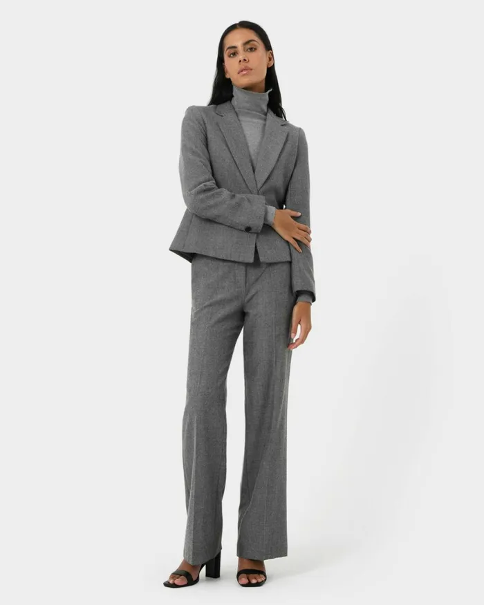 Forcast Maeve Cropped Blazer Grey Women Jackets and Blazers