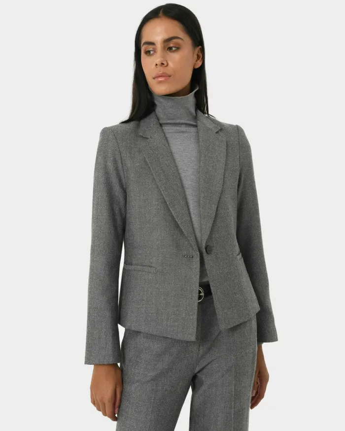 Forcast Maeve Cropped Blazer Grey Women Jackets and Blazers