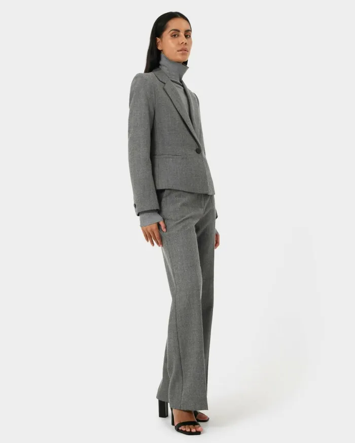 Forcast Maeve Cropped Blazer Grey Women Jackets and Blazers