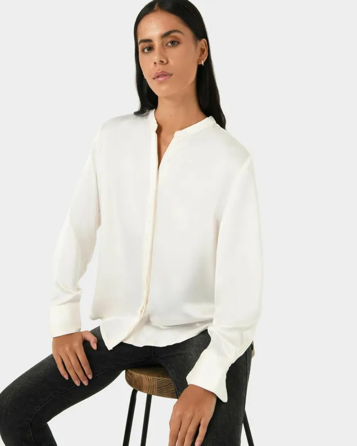 Forcast Maira Stand Collar Blouse Creamslate Women TShirts and Tops