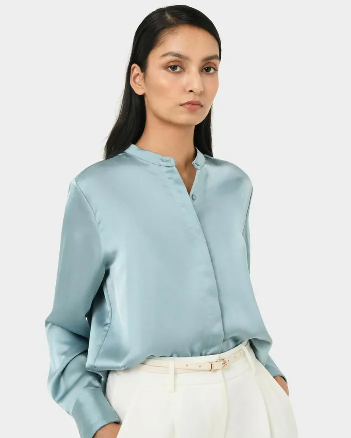 Forcast Maira Stand Collar Blouse Creamslate Women TShirts and Tops