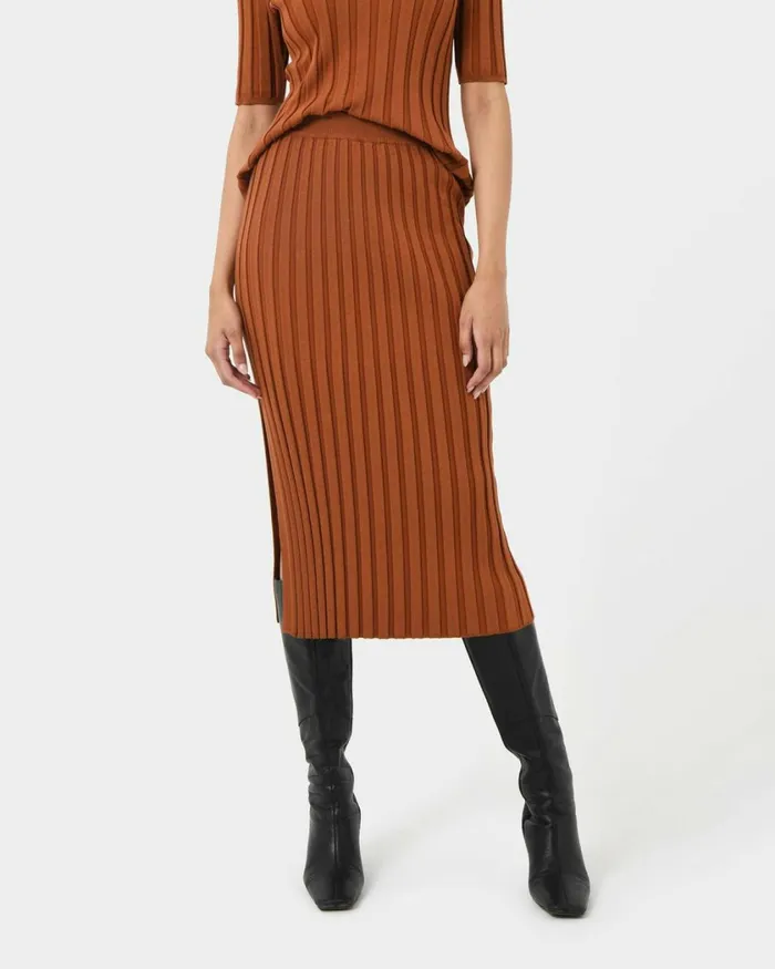 Forcast Manhattan Knit Skirt Rust Women Midi and Maxi Skirts