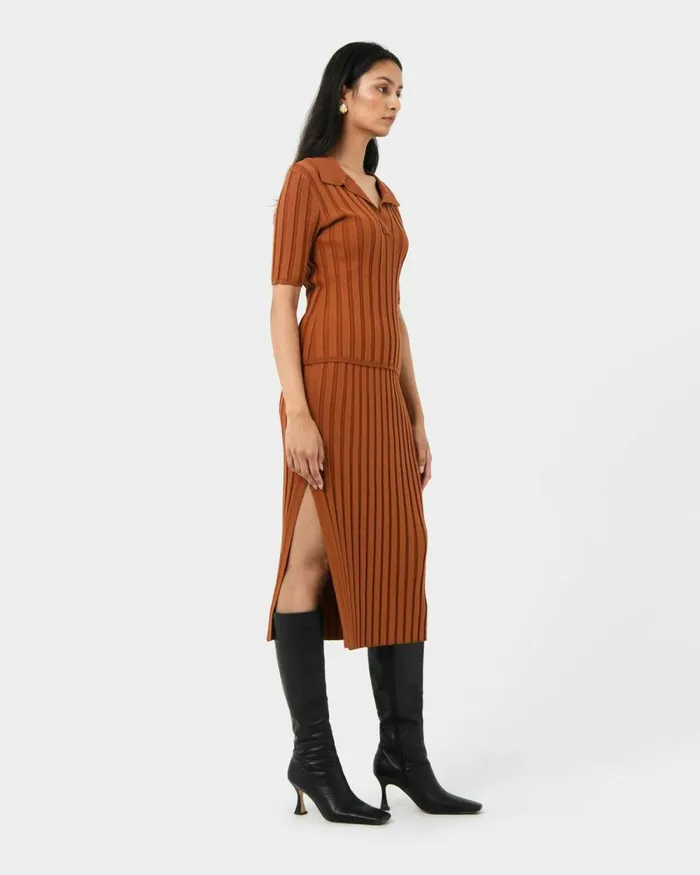 Forcast Manhattan Knit Skirt Rust Women Midi and Maxi Skirts