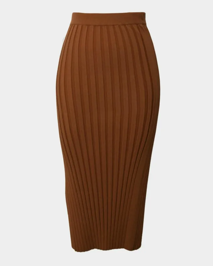 Forcast Manhattan Knit Skirt Rust Women Midi and Maxi Skirts