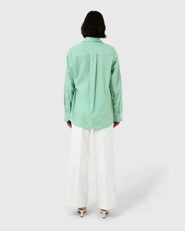 Forcast Manhattan Striped Cotton Shirt Green Women TShirts and Tops