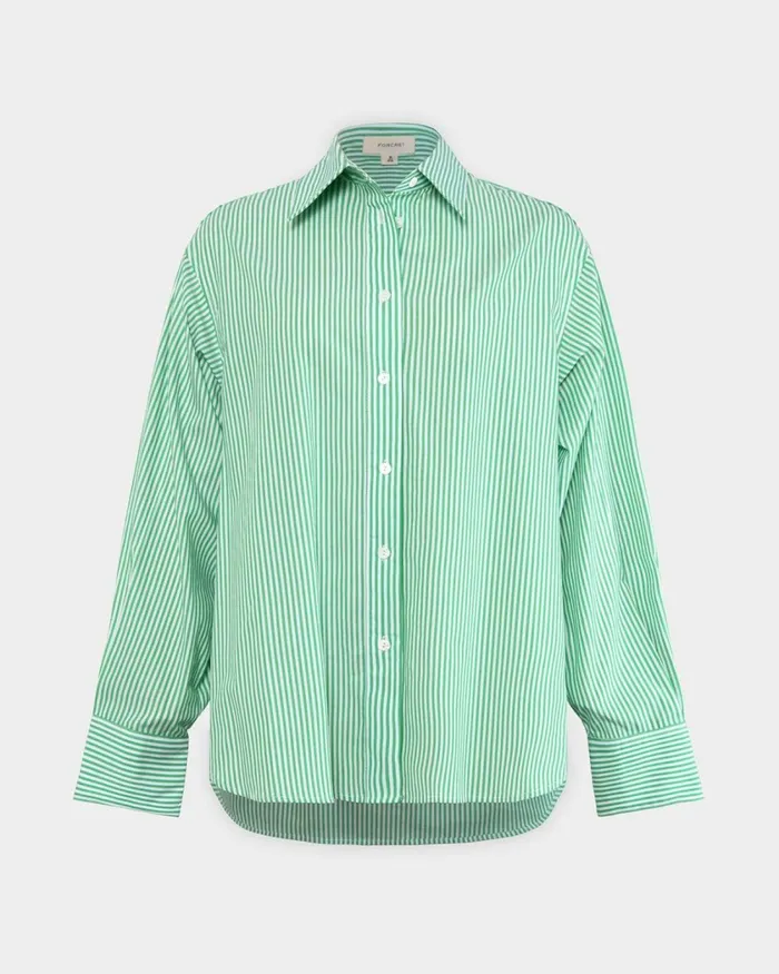 Forcast Manhattan Striped Cotton Shirt Green Women TShirts and Tops