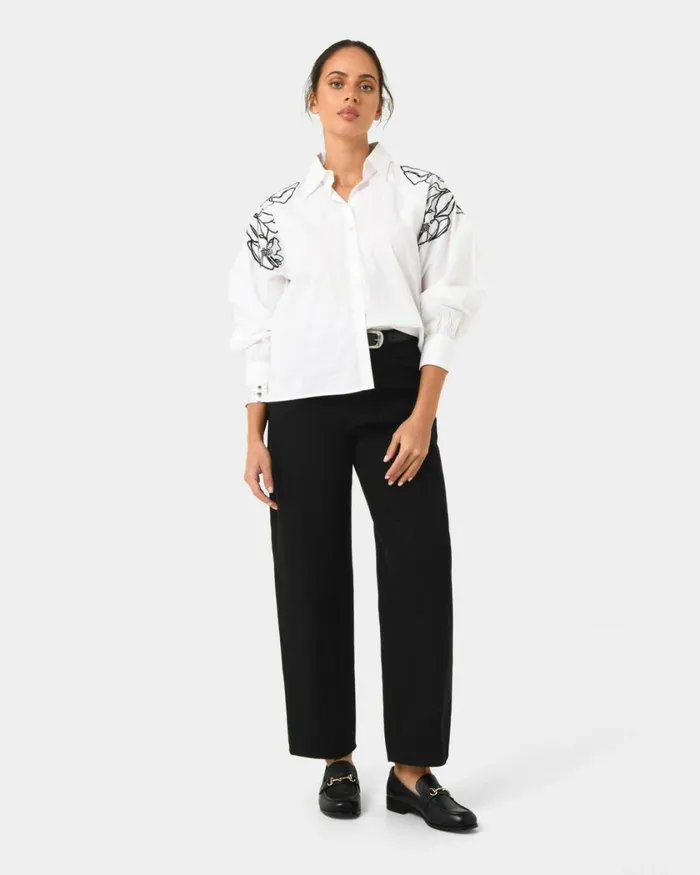 Forcast Maren Embroidered Cotton Shirt White Women Long Sleeve Tops