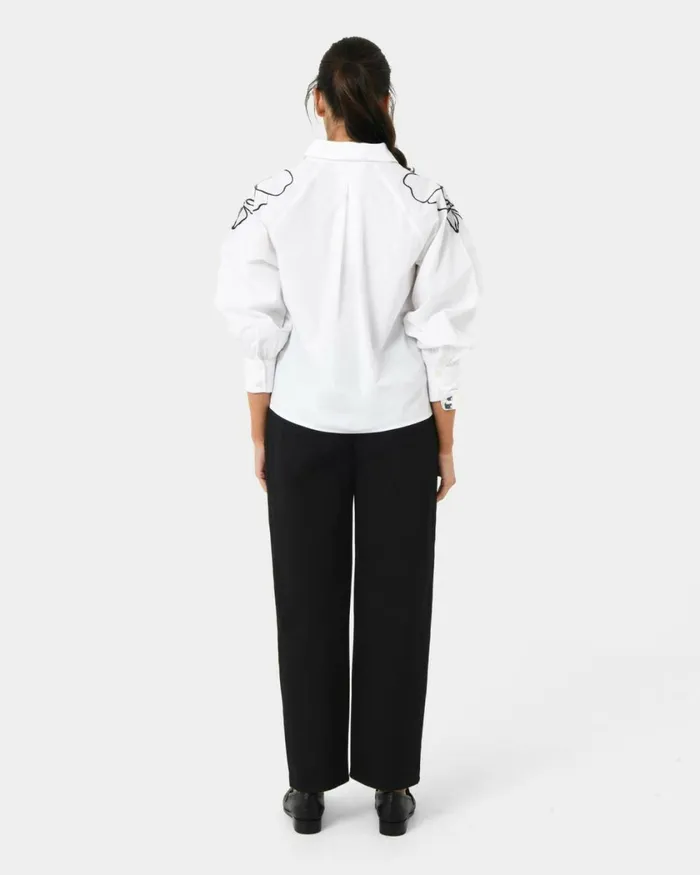 Forcast Maren Embroidered Cotton Shirt White Women Long Sleeve Tops