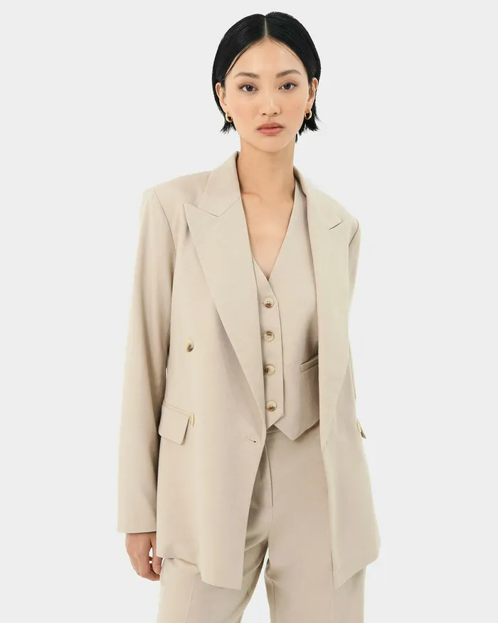 Forcast Mariel Double Breasted Blazer Sand Beige Women Jackets and Blazers