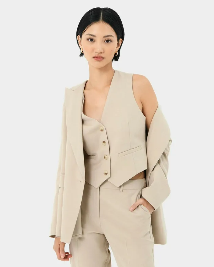 Forcast Mariel Double Breasted Blazer Sand Beige Women Jackets and Blazers