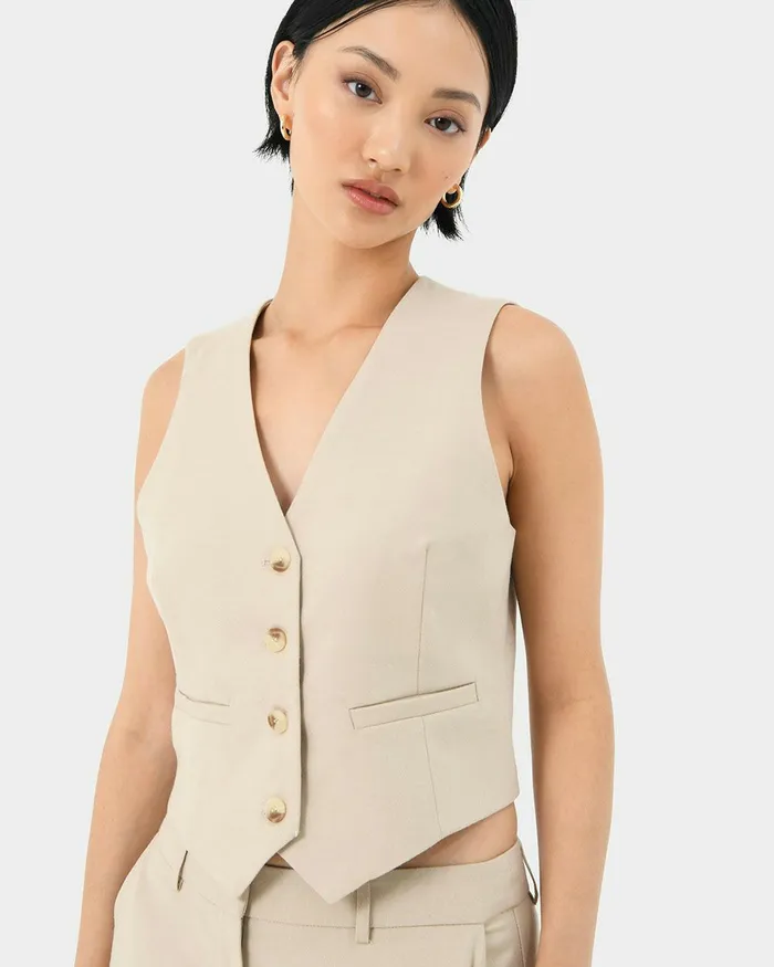 Forcast Mariel Tailored Vest Sand Beige Women TShirts and Tops
