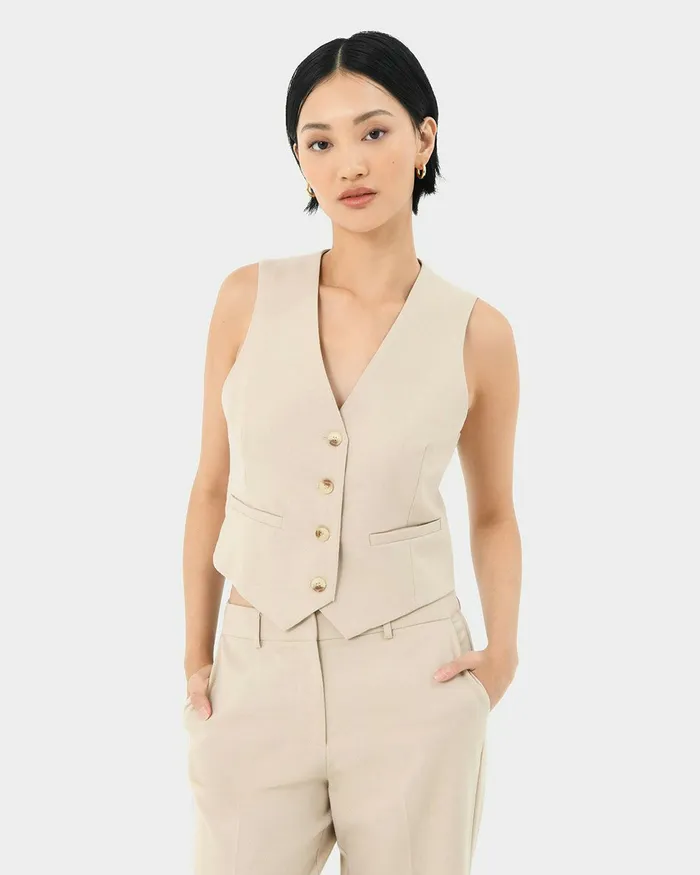 Forcast Mariel Tailored Vest Sand Beige Women TShirts and Tops