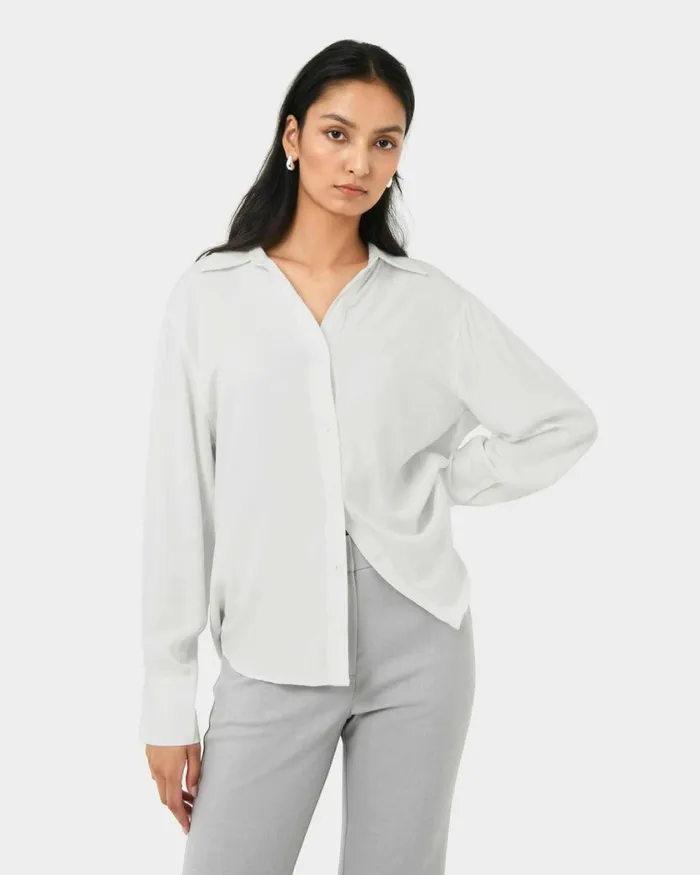 Forcast Marseille Button Up Blouse Ivory Women Long Sleeve Tops