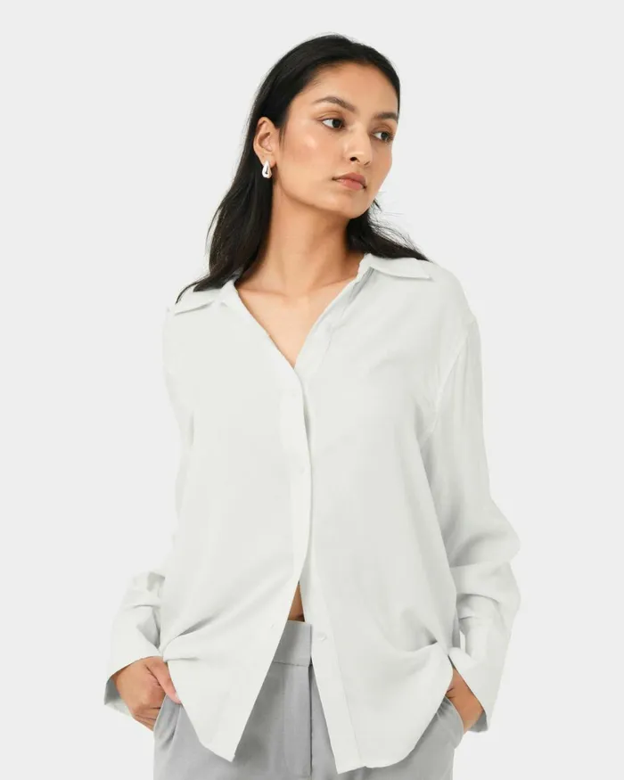 Forcast Marseille Button Up Blouse Ivory Women Long Sleeve Tops