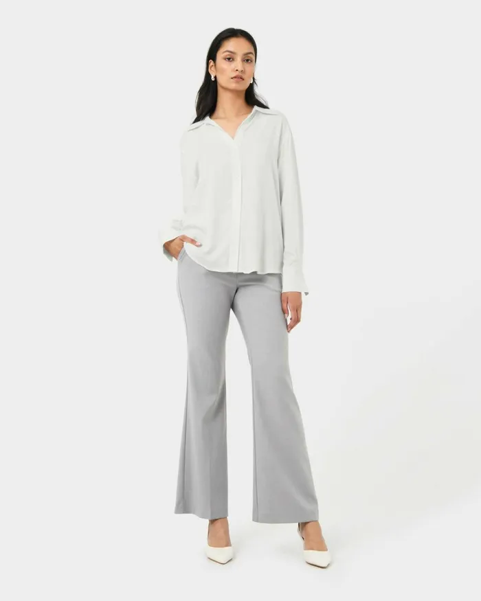 Forcast Marseille Button Up Blouse Ivory Women Long Sleeve Tops