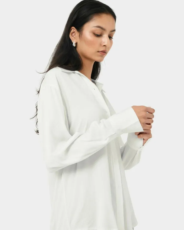 Forcast Marseille Button Up Blouse Ivory Women Long Sleeve Tops