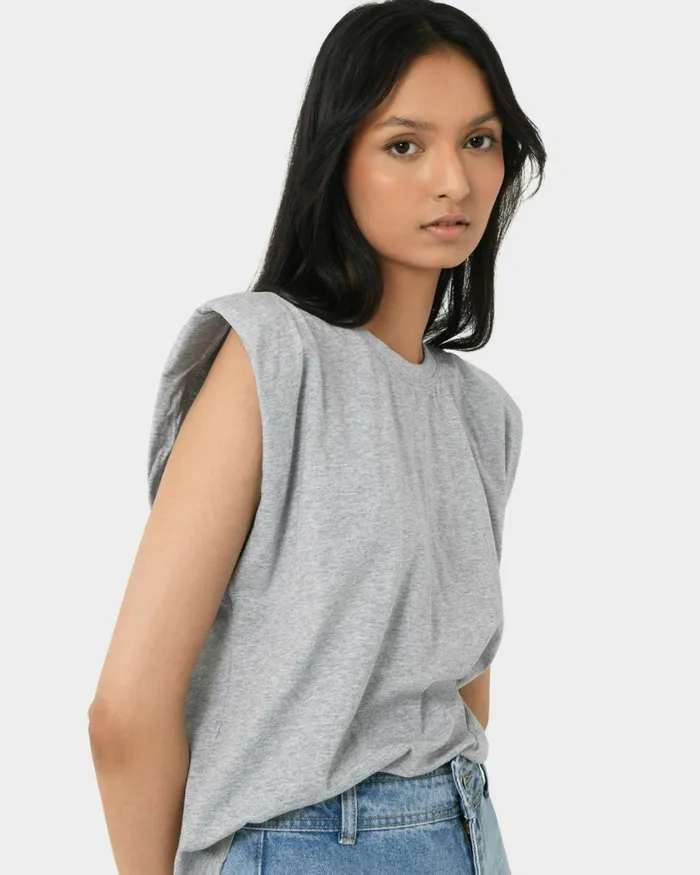 Forcast Martin Power Shoulder Top Melange Grey Women TShirts and Tops
