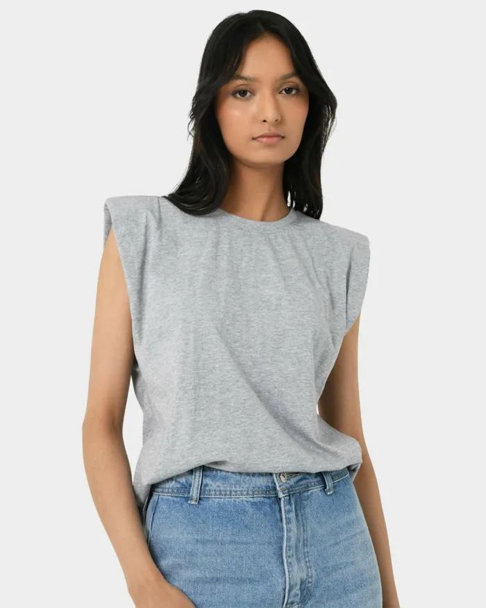 Forcast Martin Power Shoulder Top Melange Grey Women TShirts and Tops