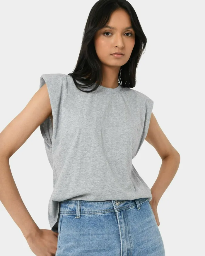 Forcast Martin Power Shoulder Top Melange Grey Women TShirts and Tops