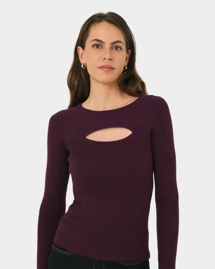 Forcast Maryam Cut Out Knit Top Purple Women TShirts and Tops