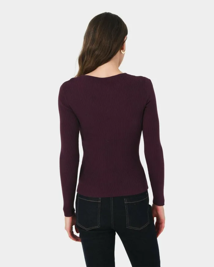 Forcast Maryam Cut Out Knit Top Purple Women TShirts and Tops