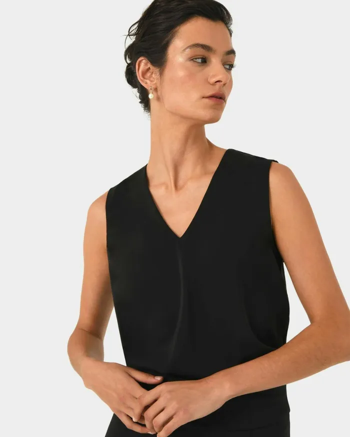 Forcast Mattie Detachable Bow Neck Top Black Women TShirts and Tops