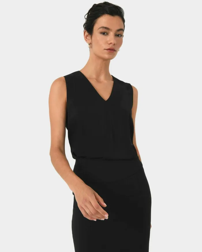 Forcast Mattie Detachable Bow Neck Top Black Women TShirts and Tops