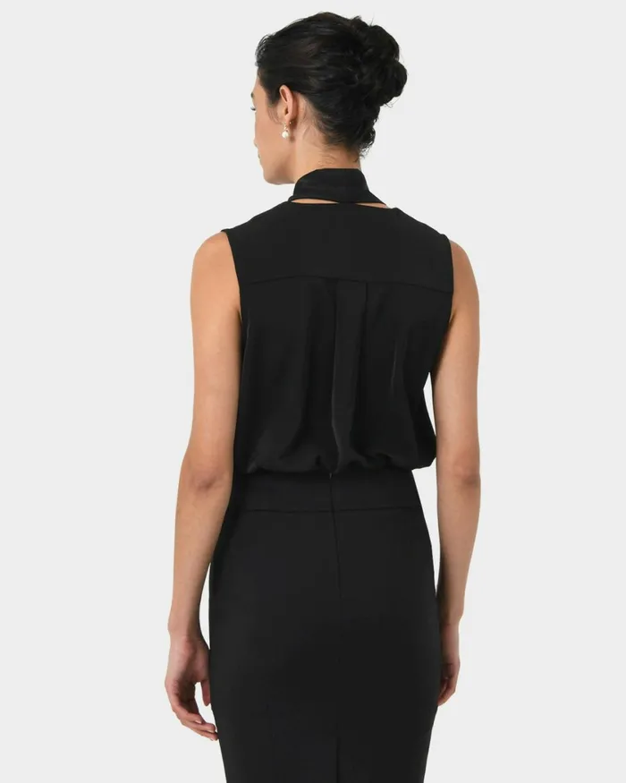 Forcast Mattie Detachable Bow Neck Top Black Women TShirts and Tops