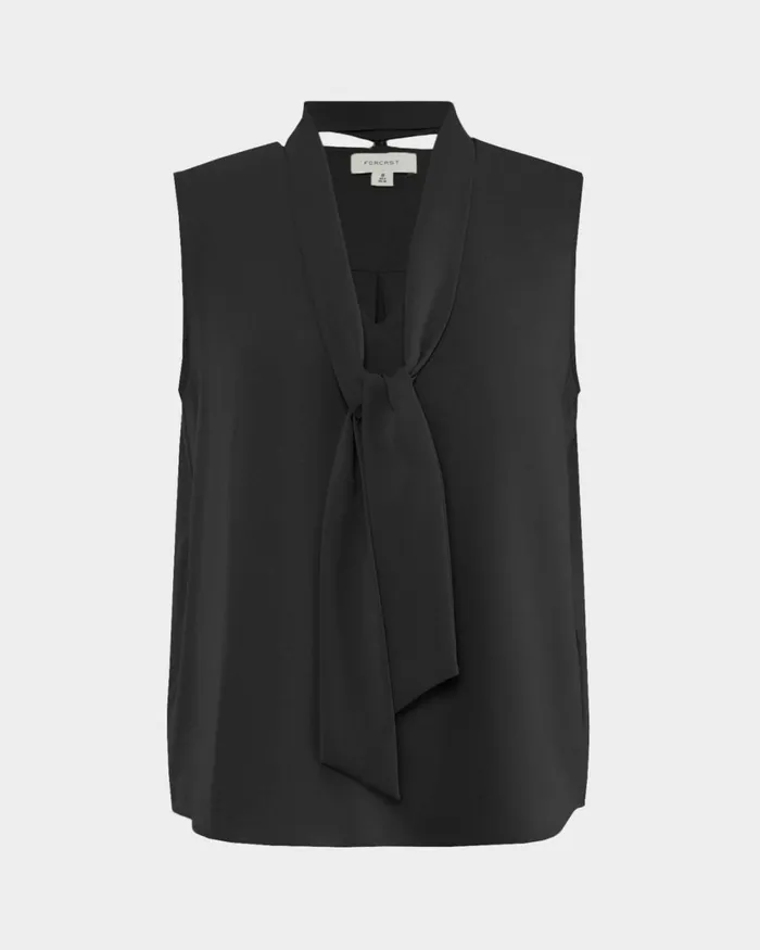 Forcast Mattie Detachable Bow Neck Top Black Women TShirts and Tops