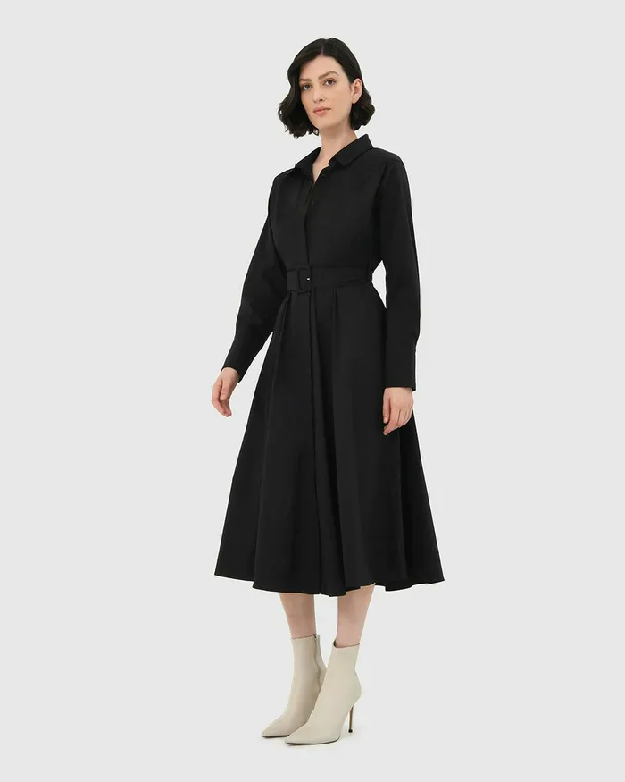Forcast Mazie Cotton Shirt Dress Black Women Work Dresses