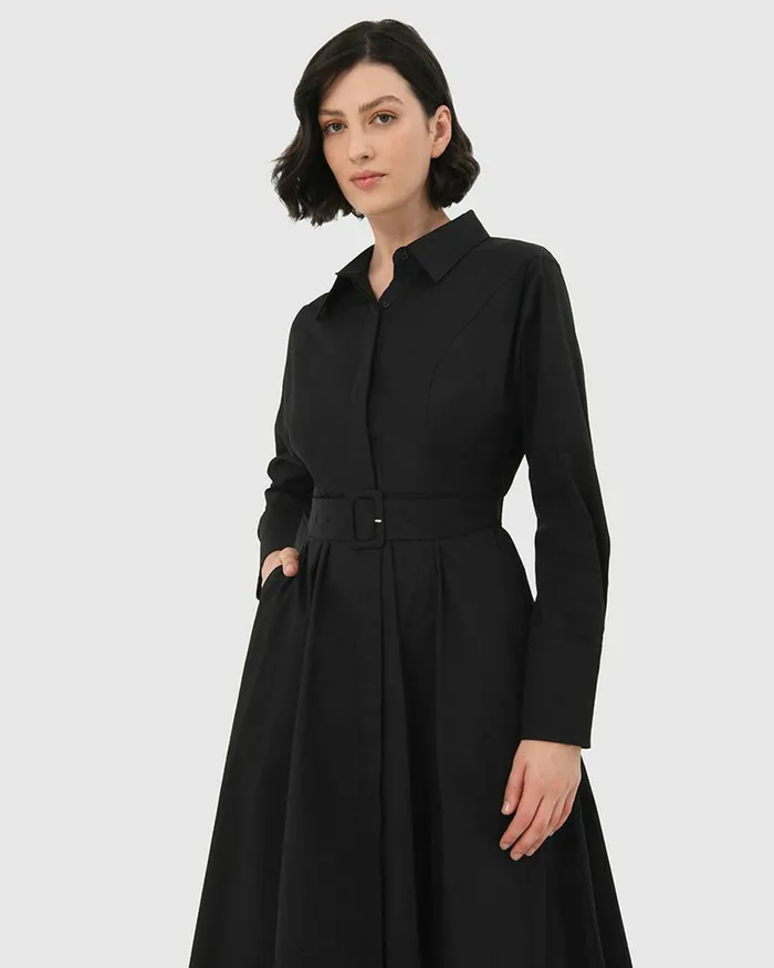 Forcast Mazie Cotton Shirt Dress Black Women Work Dresses