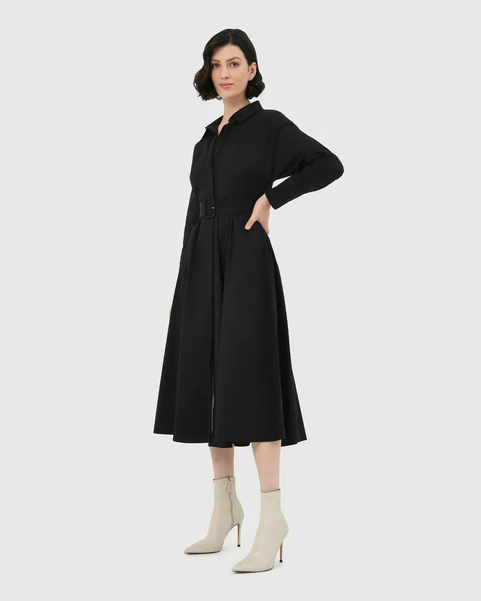 Forcast Mazie Cotton Shirt Dress Black Women Work Dresses