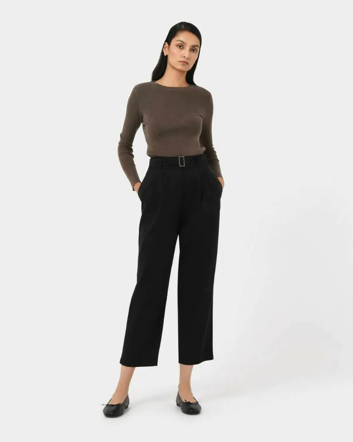 Forcast Mazzy Cotton Belted Trousers Oliveblack Women HighWaisted Pants