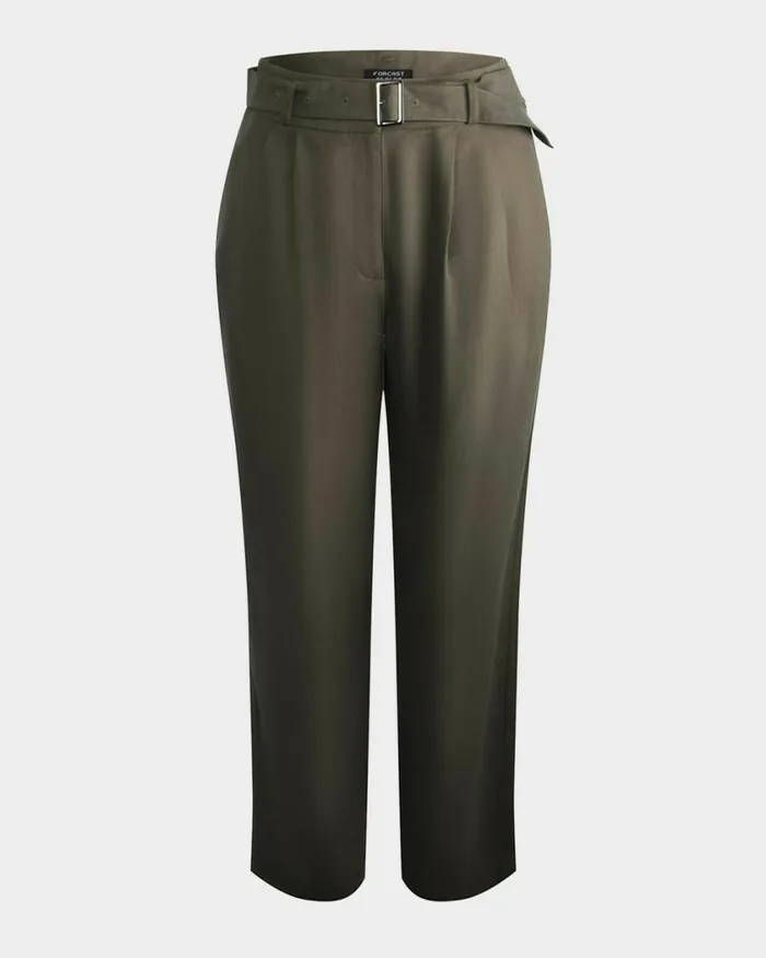 Forcast Mazzy Cotton Belted Trousers Oliveblack Women HighWaisted Pants
