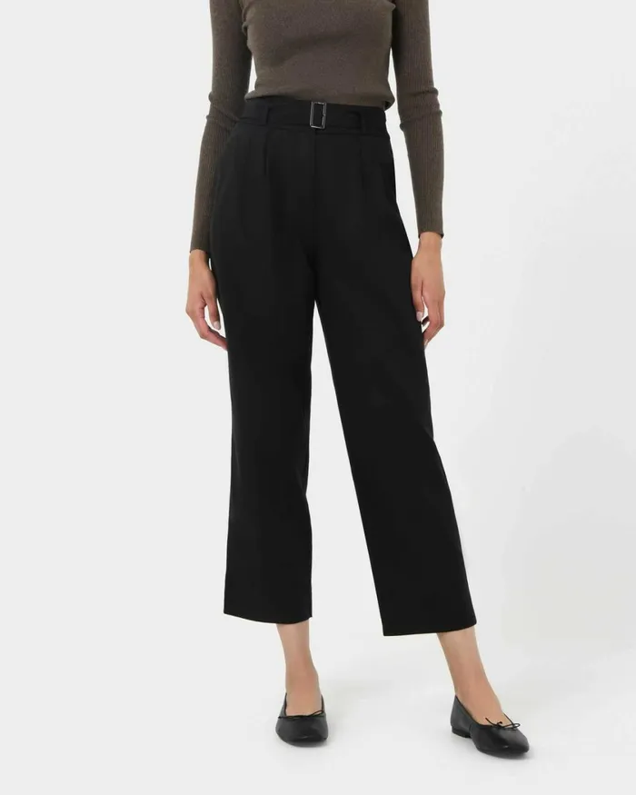 Forcast Mazzy Cotton Belted Trousers Oliveblack Women HighWaisted Pants