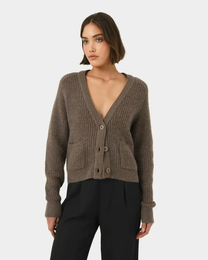 Forcast Mel Wool Blend Cardigan Lattecharcoal Women Long Sleeve Tops