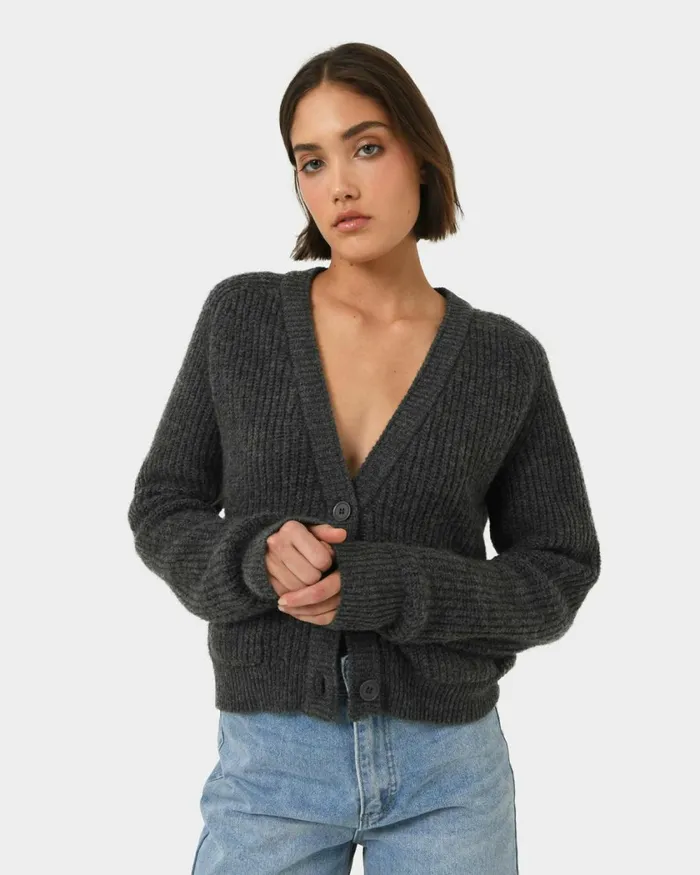 Forcast Mel Wool Blend Cardigan Lattecharcoal Women Long Sleeve Tops
