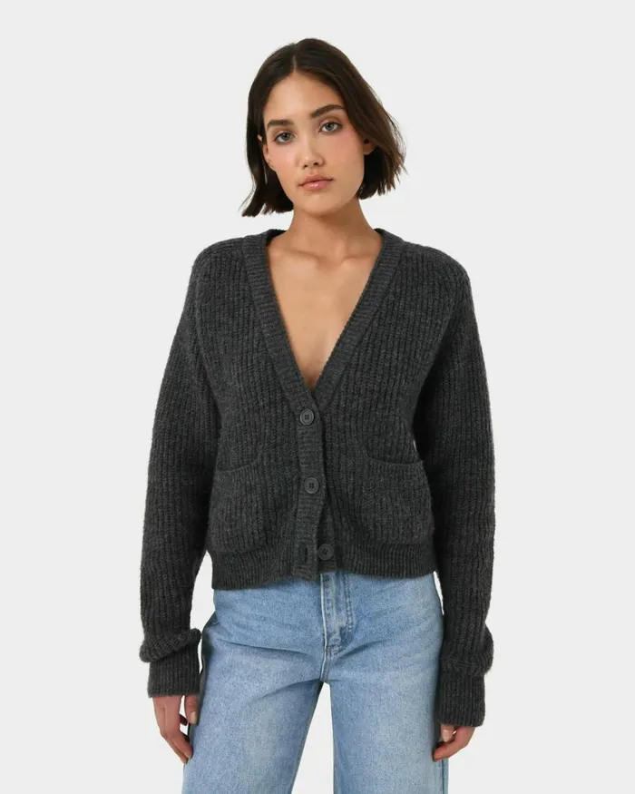 Forcast Mel Wool Blend Cardigan Lattecharcoal Women Work Tops