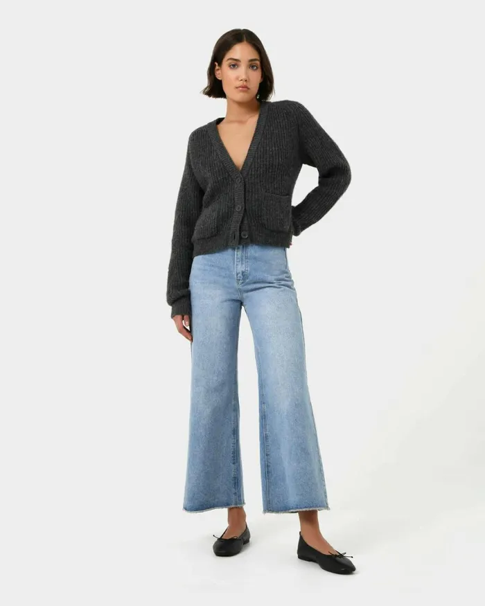 Forcast Mel Wool Blend Cardigan Lattecharcoal Women Work Tops