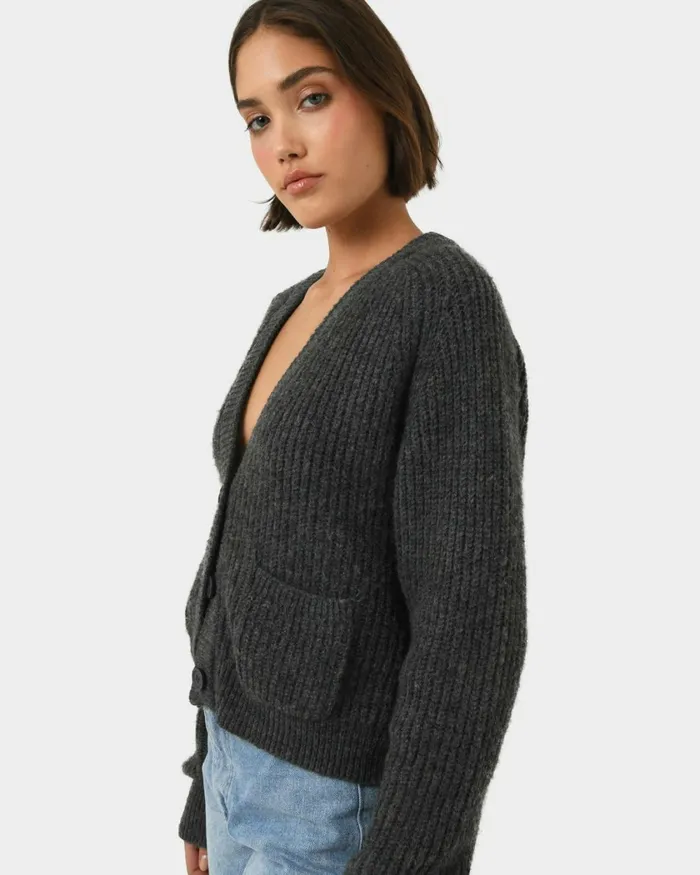 Forcast Mel Wool Blend Cardigan Lattecharcoal Women Work Tops
