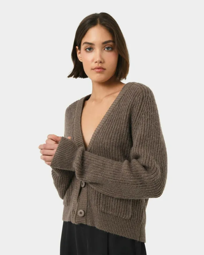 Forcast Mel Wool Blend Cardigan Lattecharcoal Women Work Tops