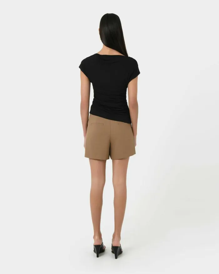 Forcast Mia Off Shoulder Jersey Top Chocolateivoryblack Women TShirts and Tops