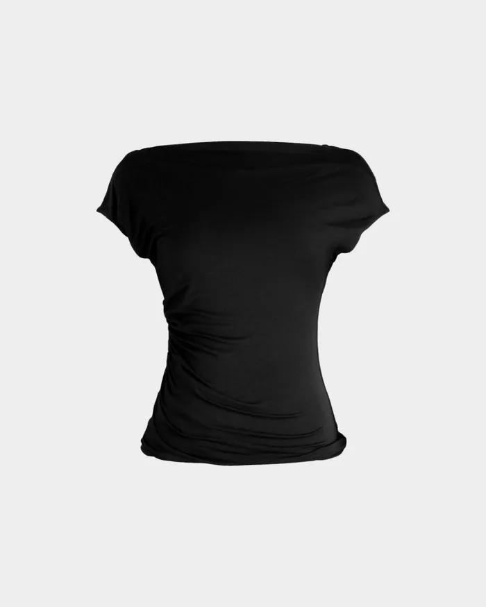 Forcast Mia Off Shoulder Jersey Top Chocolateivoryblack Women TShirts and Tops