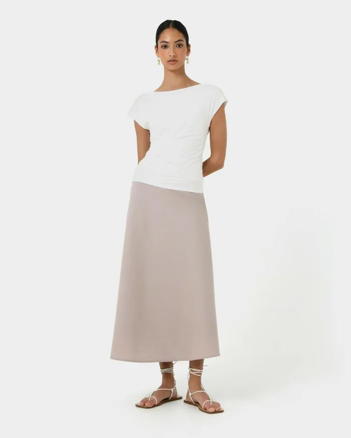 Forcast Mia Off Shoulder Jersey Top Chocolateivoryblack Women TShirts and Tops