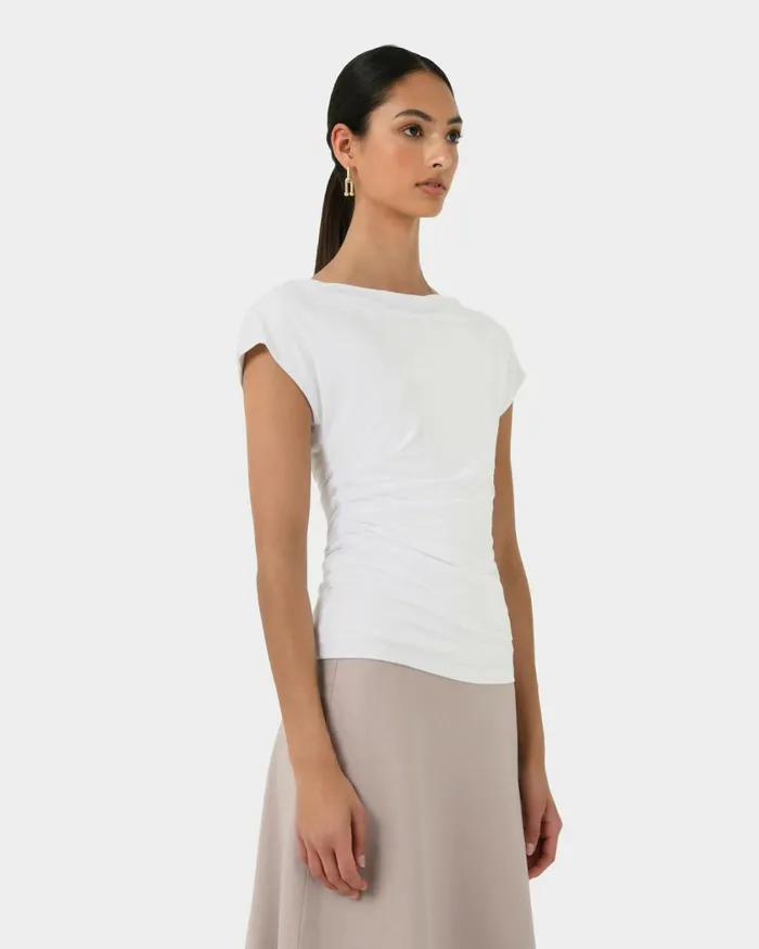 Forcast Mia Off Shoulder Jersey Top Chocolateivoryblack Women TShirts and Tops