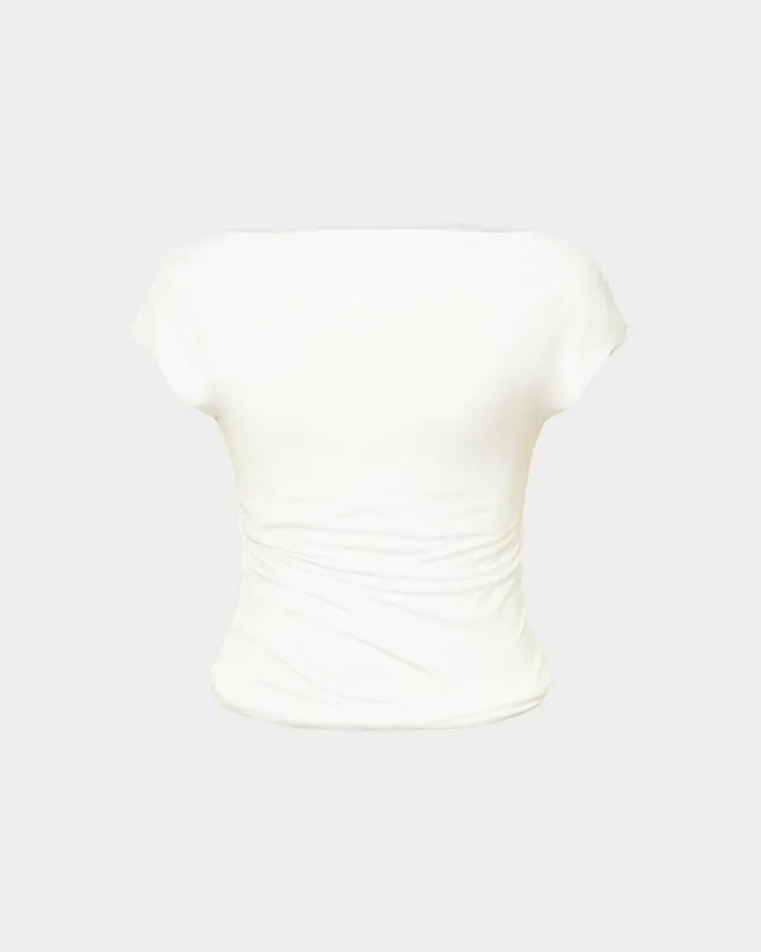 Forcast Mia Off Shoulder Jersey Top Chocolateivoryblack Women TShirts and Tops