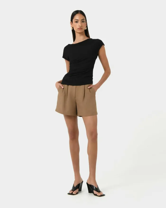Forcast Mia Off Shoulder Jersey Top Chocolateivoryblack Women TShirts and Tops